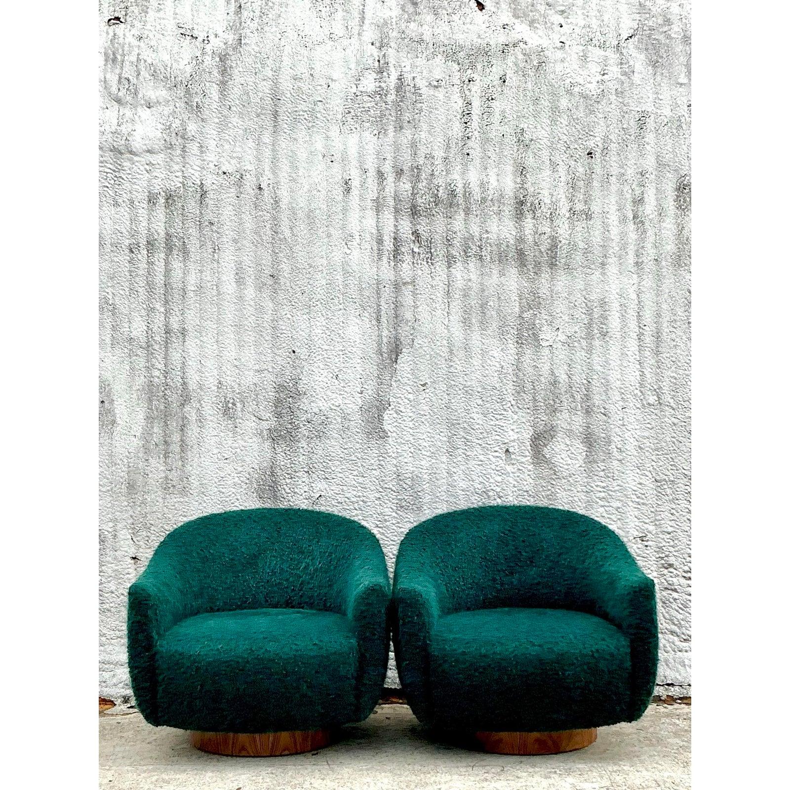 Contemporary Vintage Boho Kelly Wearstler Swivel Chairs - a Pair