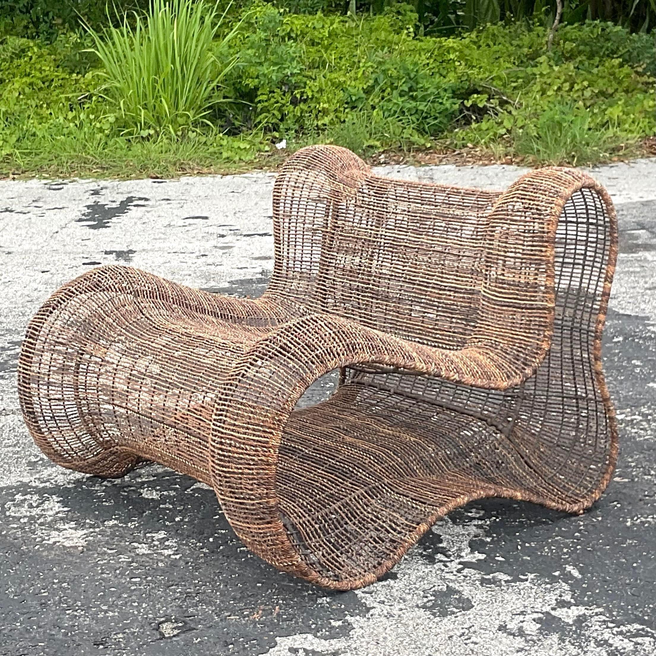 Vintage Boho Kenneth Cobonpue “Pigalle” Easy Lounge Chair In Good Condition In west palm beach, FL