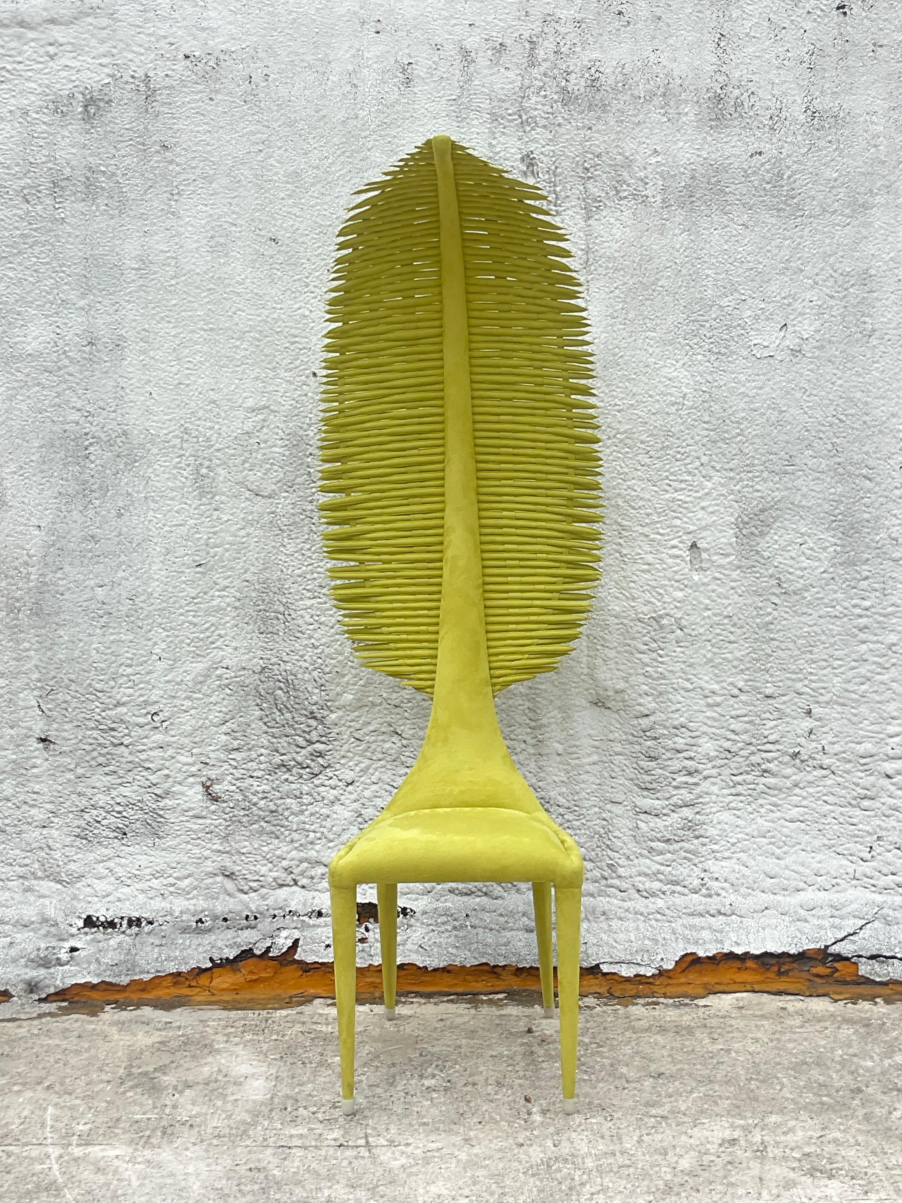 Vintage Boho Kenneth Cobonpue “Zara” Moss Green Side Chair In Good Condition In west palm beach, FL