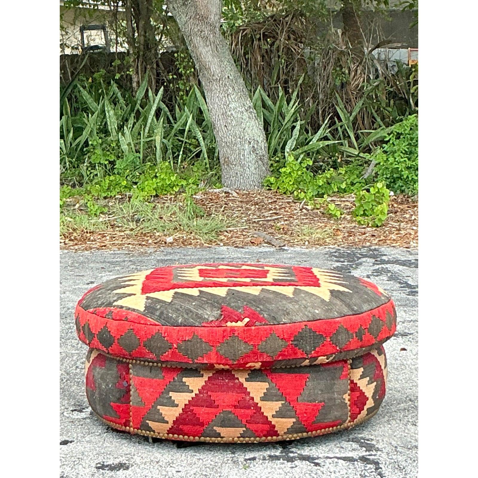 Laine Ottoman vintage Boho Kilim en vente