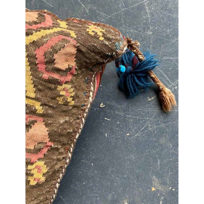 Wool Vintage Boho Kilim Throw Pillow For Sale