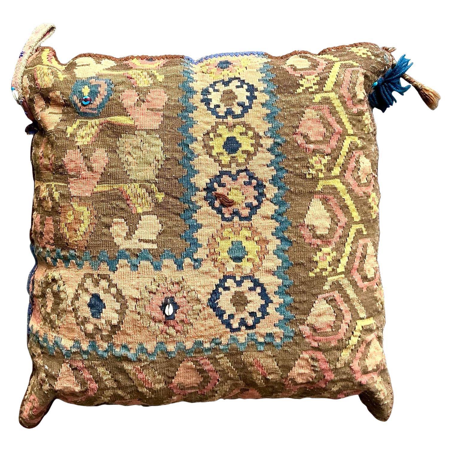 Vintage Boho Kilim Throw Pillow For Sale