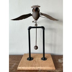 Vintage Boho Kinetic Metal Owl Sculpture