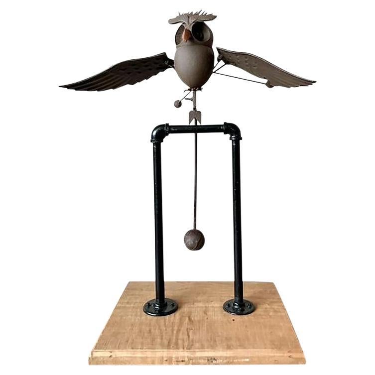 Vintage Boho Kinetic Metal Owl Sculpture