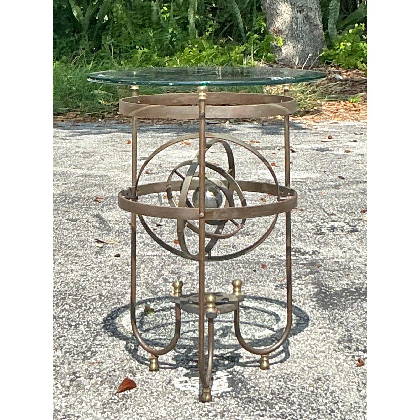 Brass Vintage Boho Kinetic Sphere Side Table For Sale
