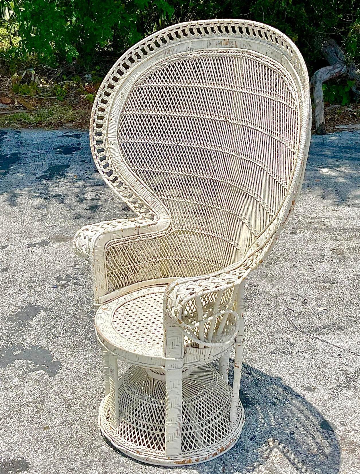 Philippine Vintage Boho King Cobra Rattan Peacock Chair For Sale