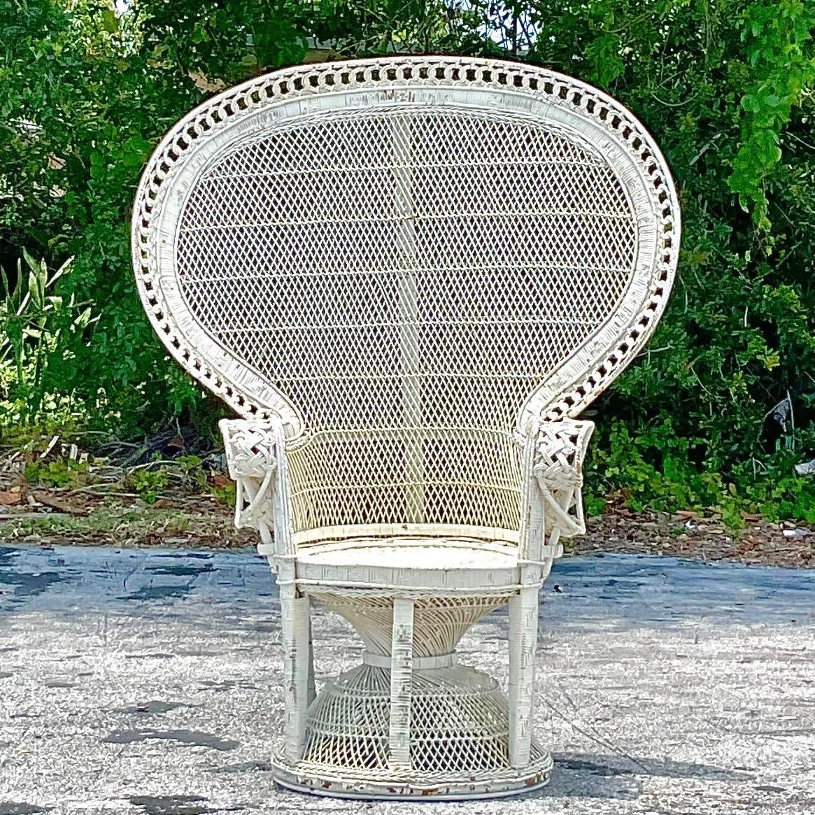 Vintage Boho King Cobra Rattan Peacock Chair For Sale 1