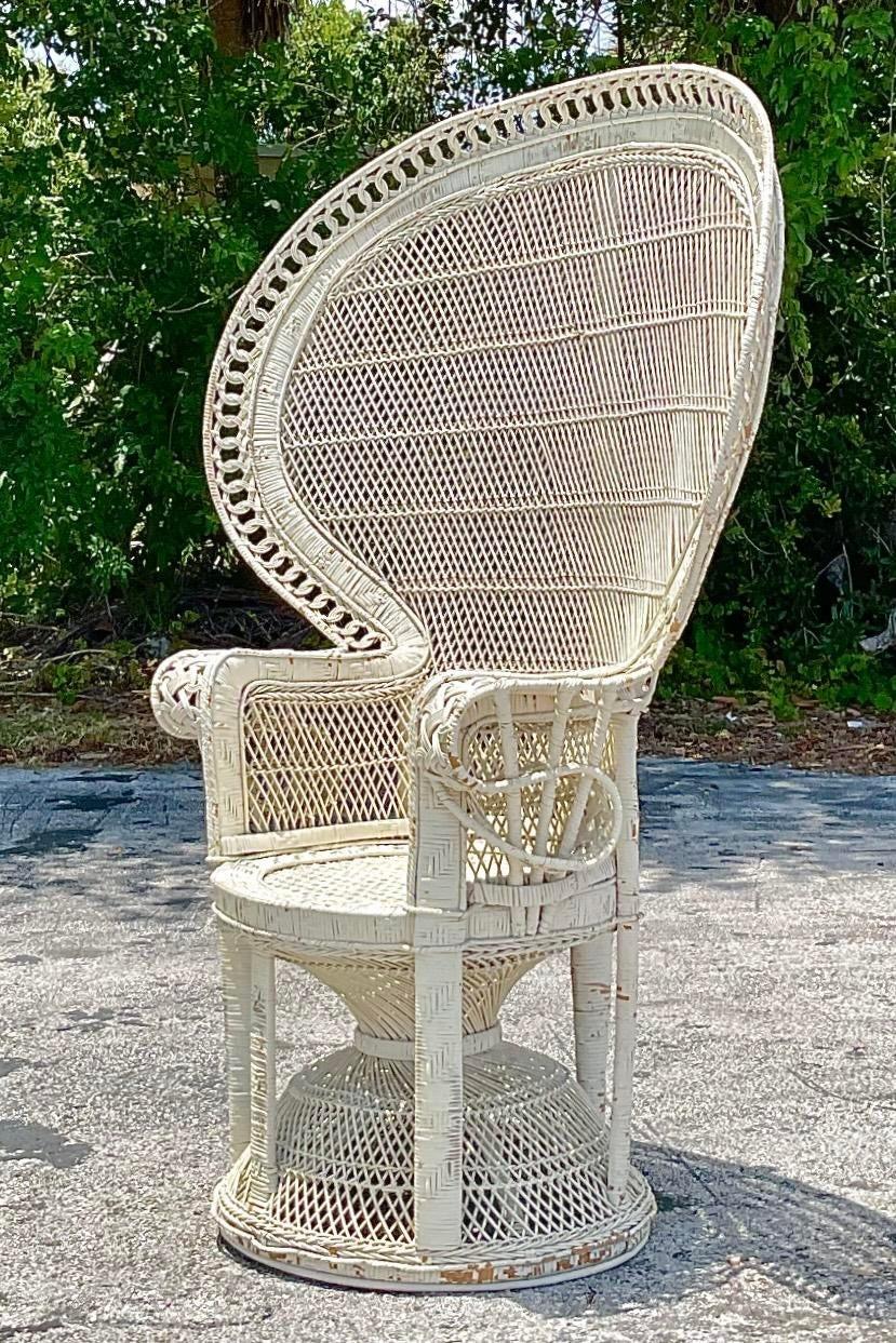 Vintage Boho King Cobra Rattan Peacock Chair For Sale 2
