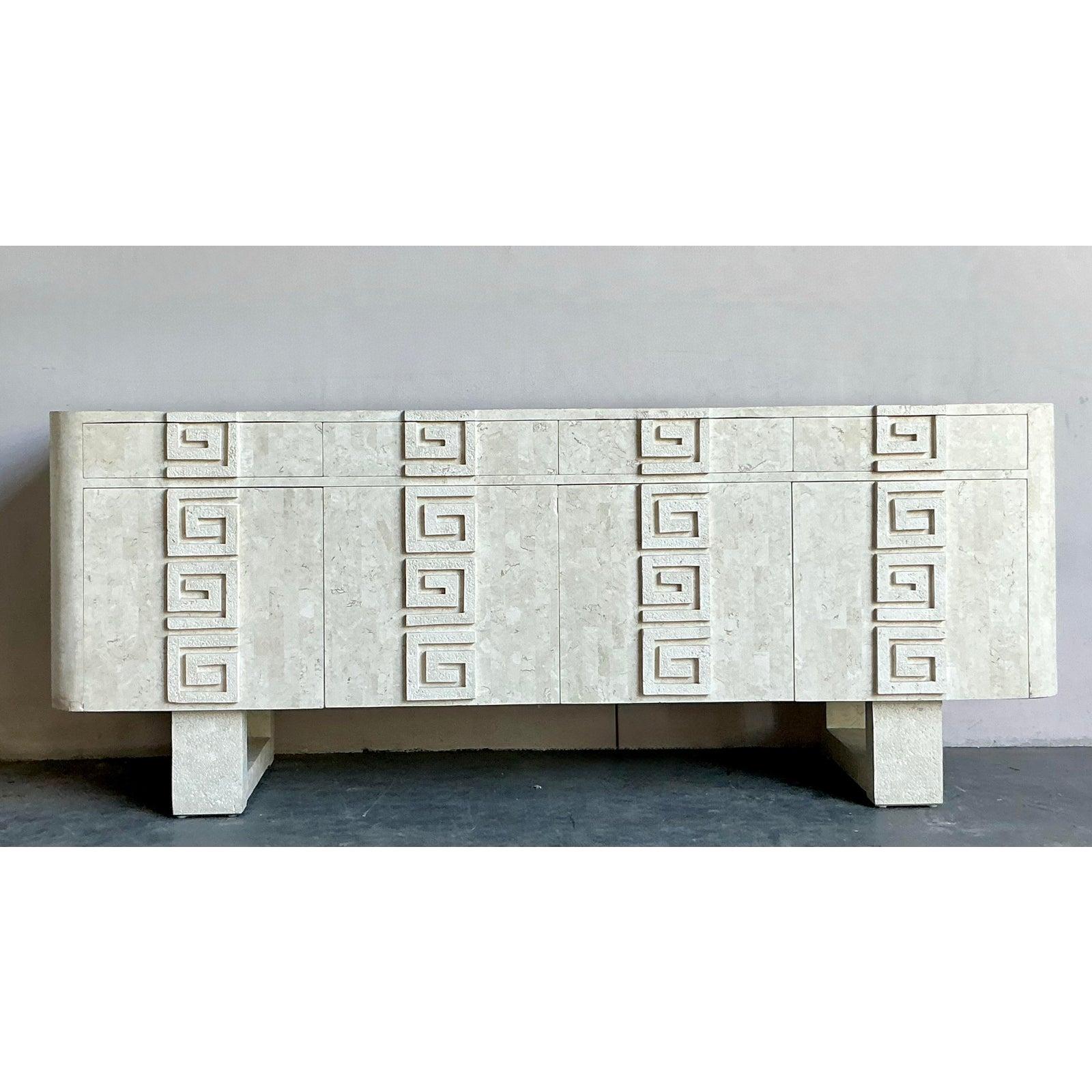 Vintage Boho Kittenger Greek Key Stone Credenza For Sale 5
