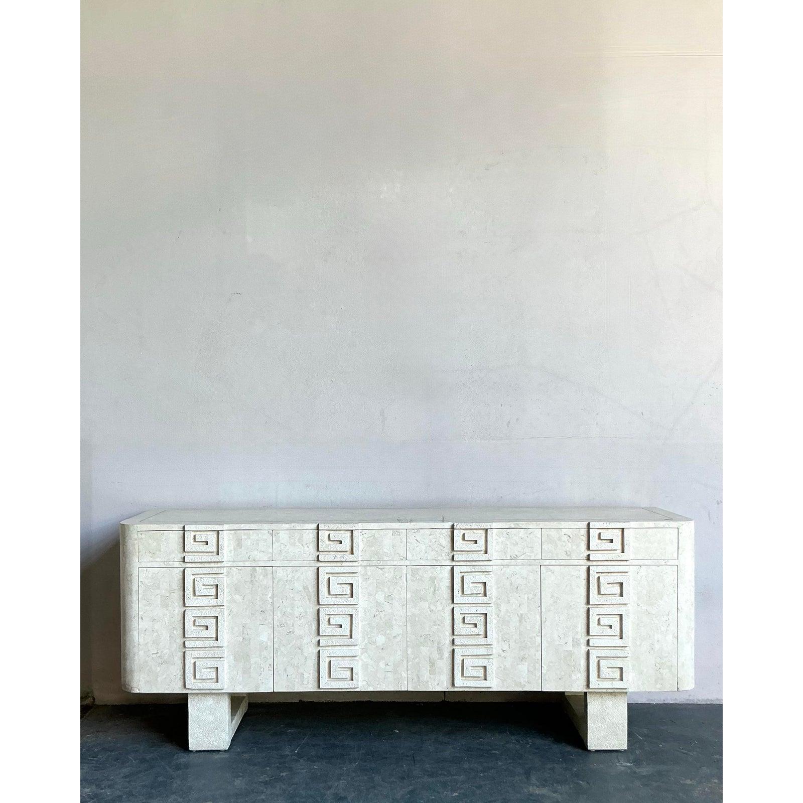 Vintage Boho Kittenger Greek Key Stone Credenza For Sale 2