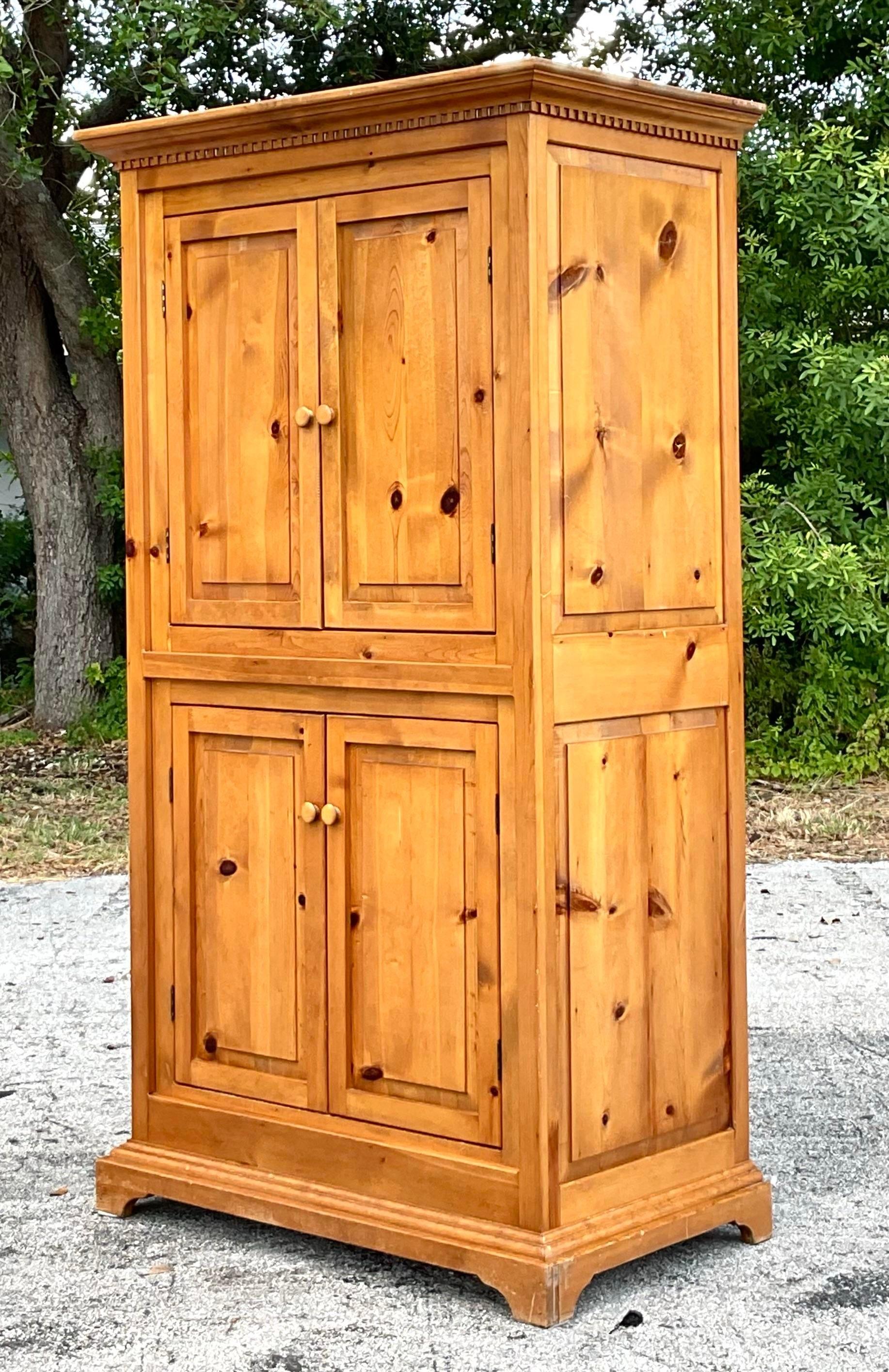 Rustic Vintage Boho Knotty Alpine Entertainment Armoire For Sale