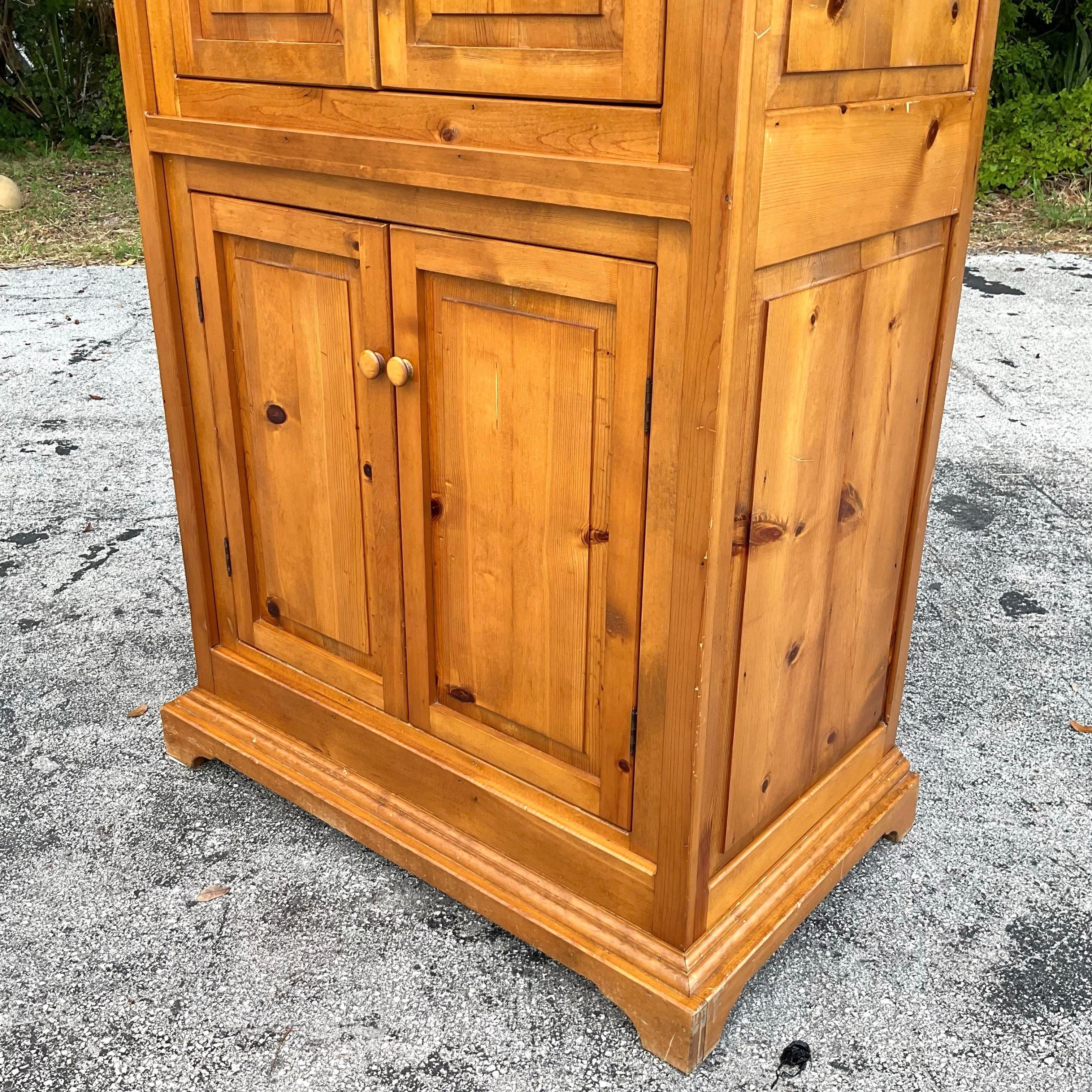 American Vintage Boho Knotty Alpine Entertainment Armoire For Sale