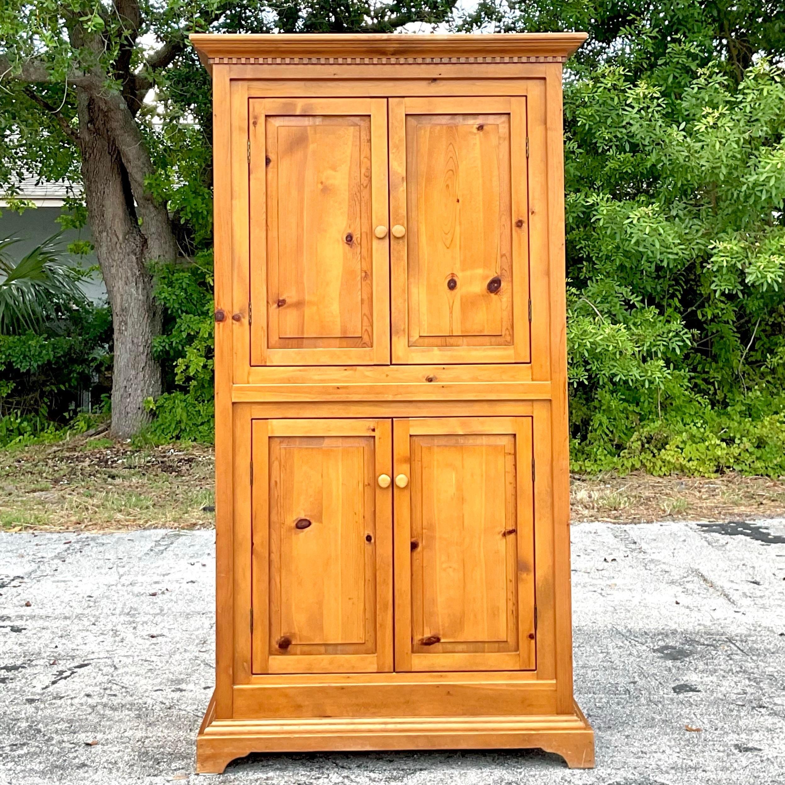 Vintage Boho Knotty Alpine Entertainment Armoire In Good Condition For Sale In west palm beach, FL
