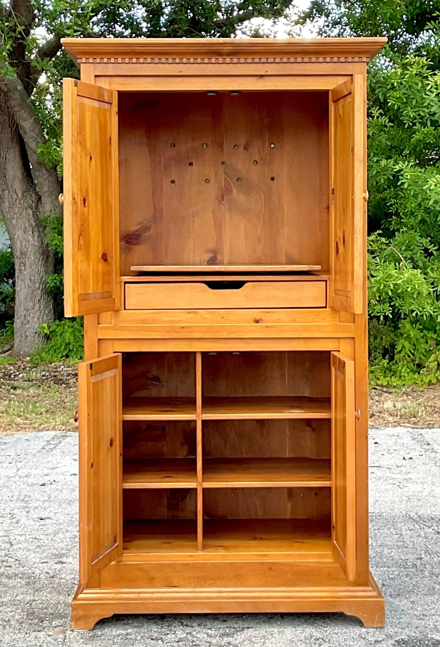 20th Century Vintage Boho Knotty Alpine Entertainment Armoire For Sale