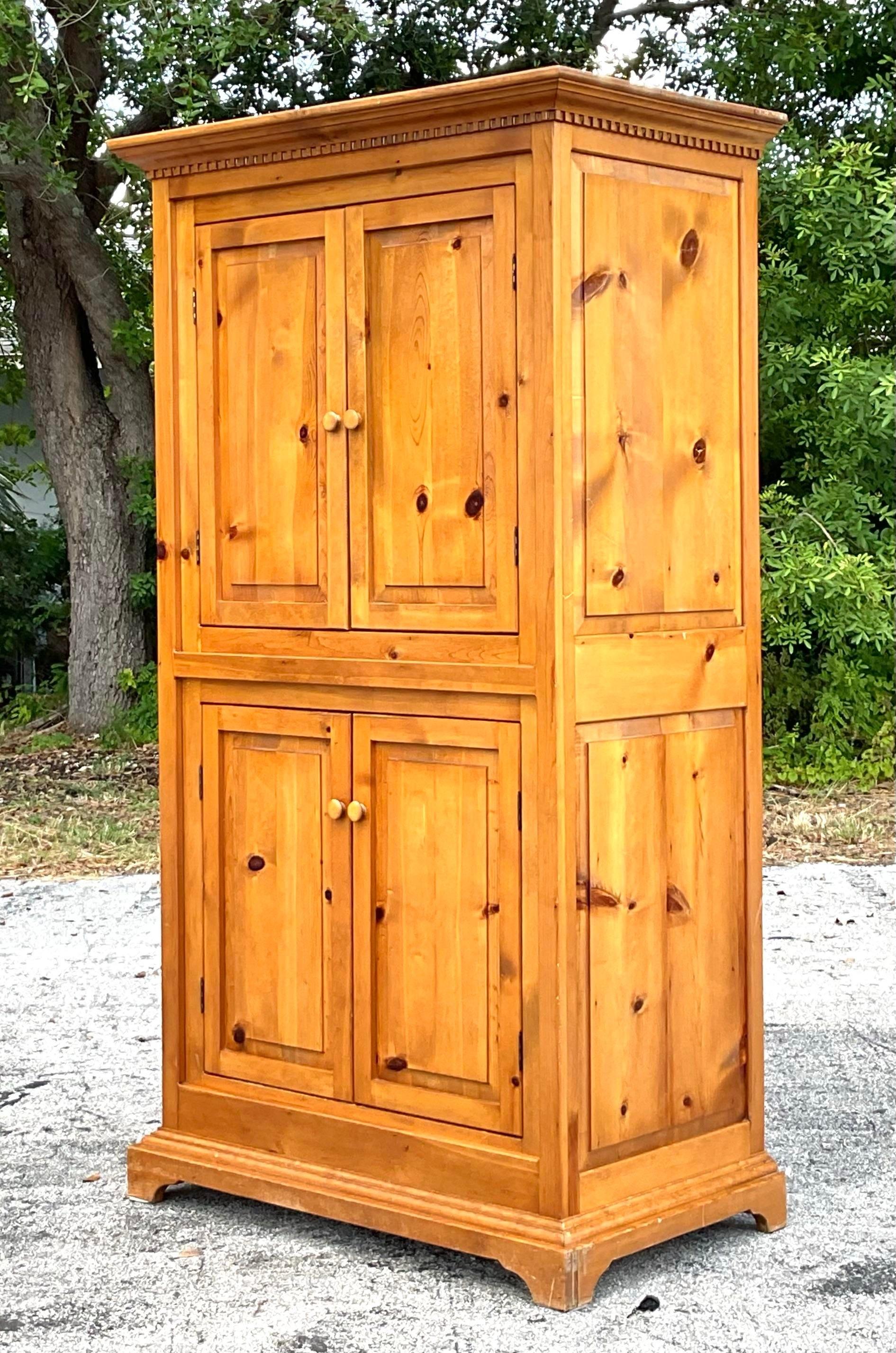Wood Vintage Boho Knotty Alpine Entertainment Armoire For Sale