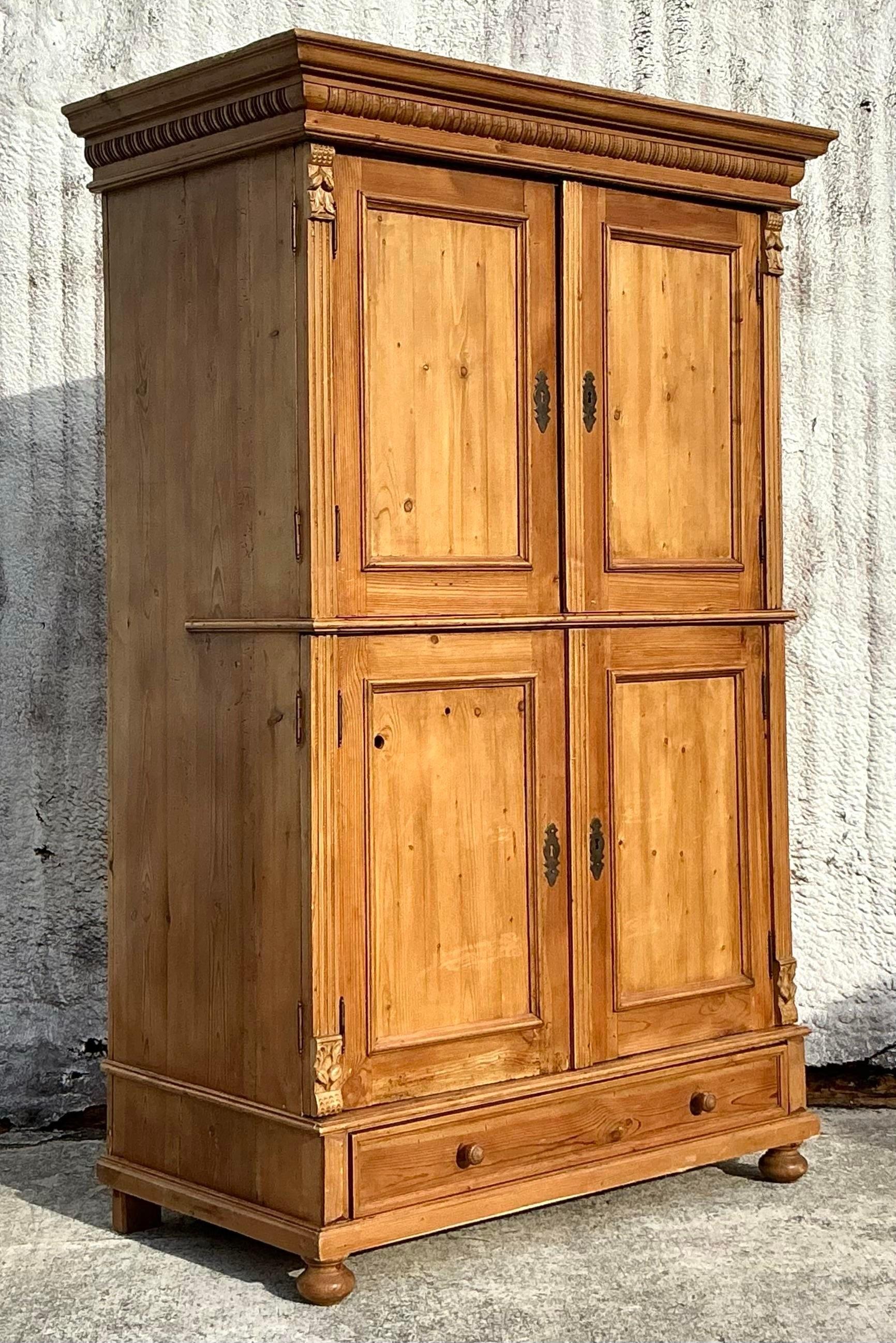 Vintage Boho Knotty Pine Armoire 5