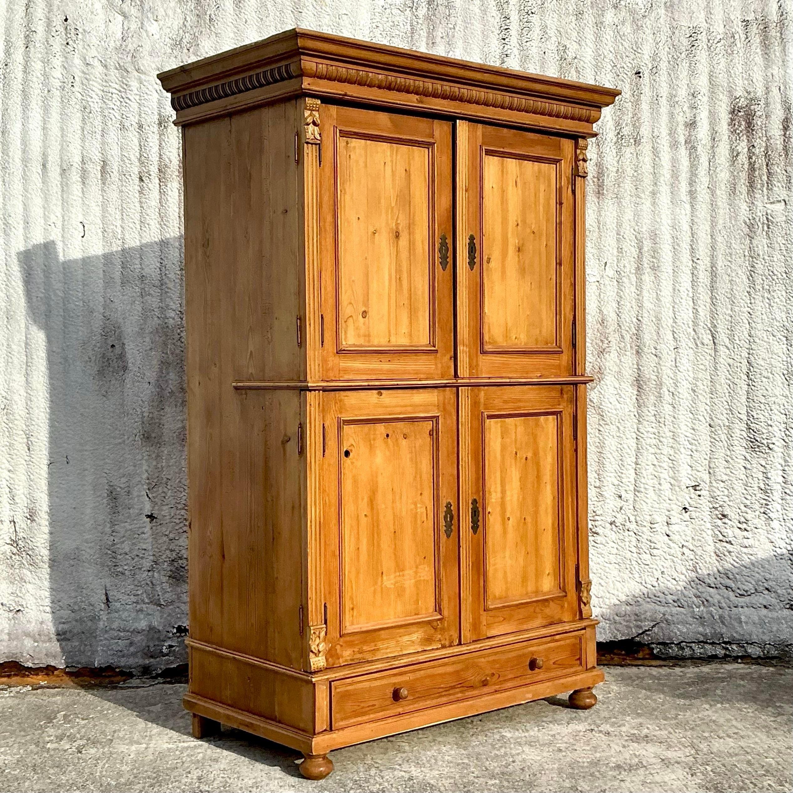 American Vintage Boho Knotty Pine Armoire