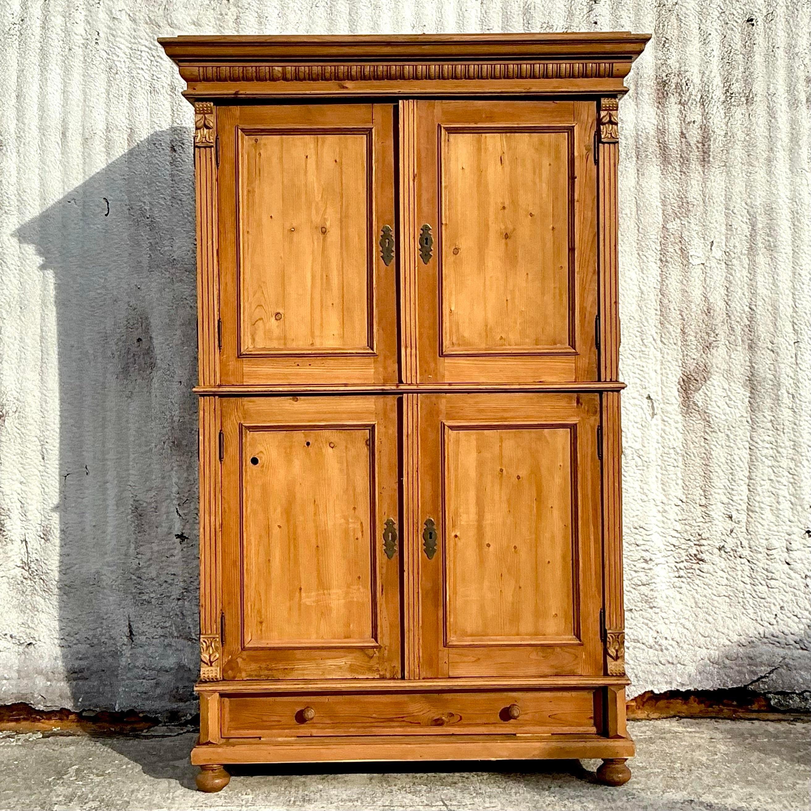 Vintage Boho Knotty Pine Armoire In Good Condition In west palm beach, FL