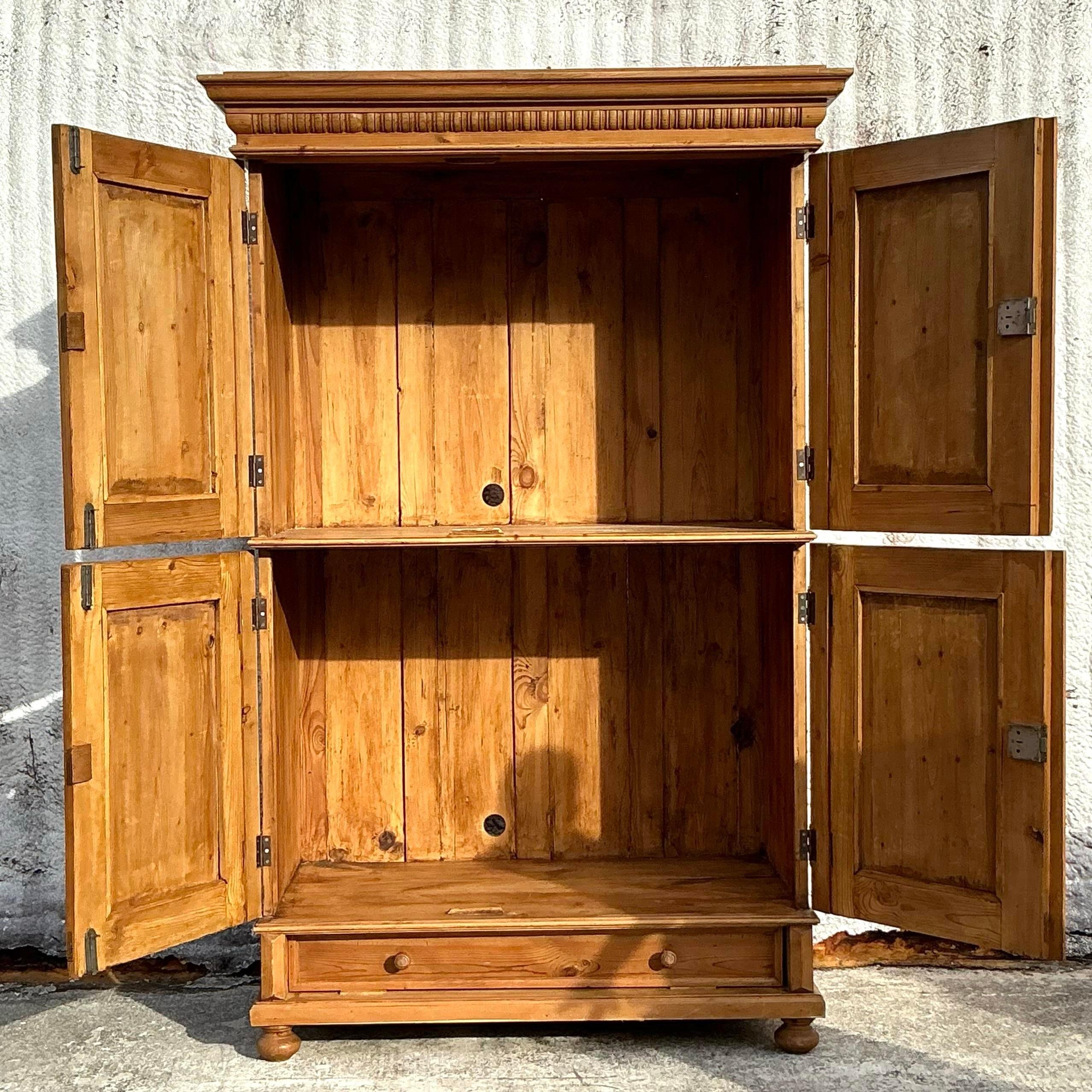 Vintage Boho Knotty Pine Armoire 2