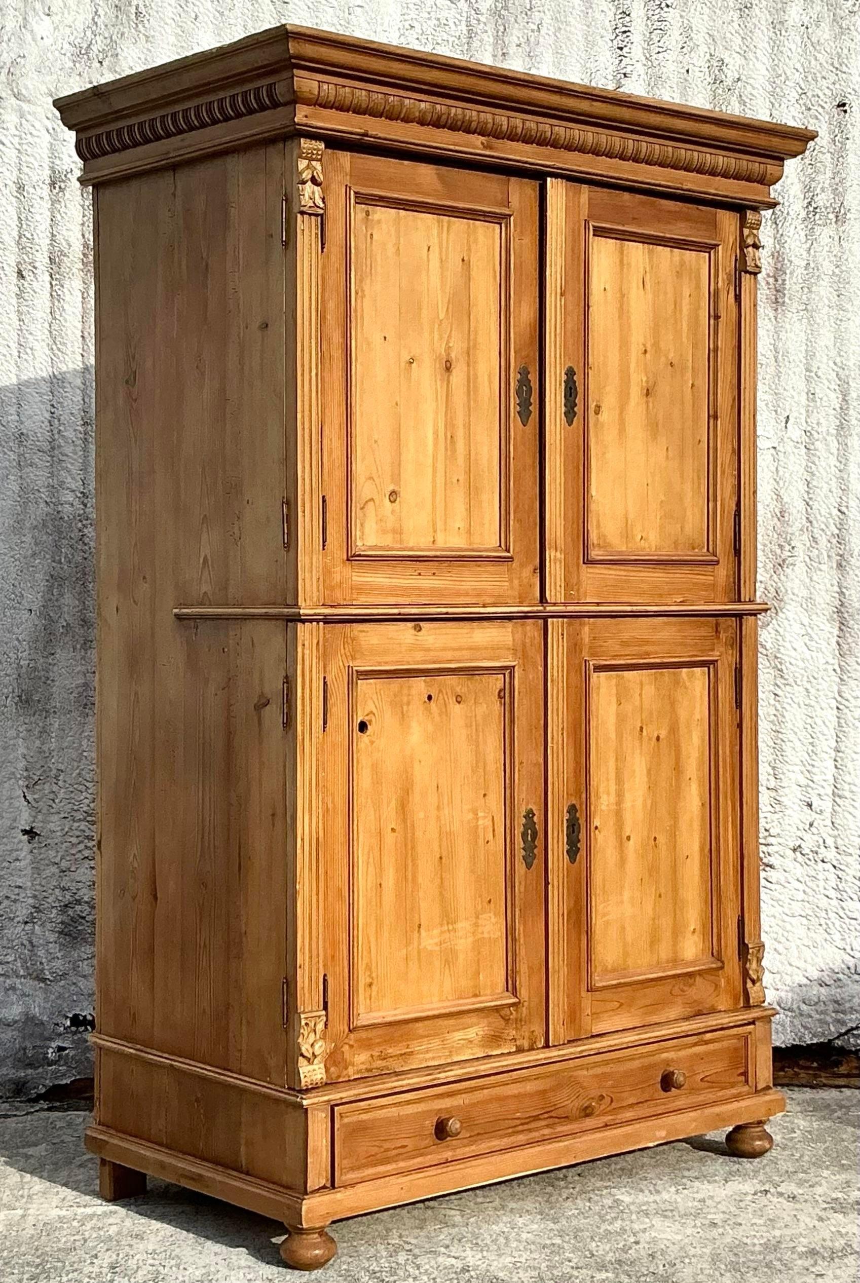 Vintage Boho Knotty Pine Armoire 3
