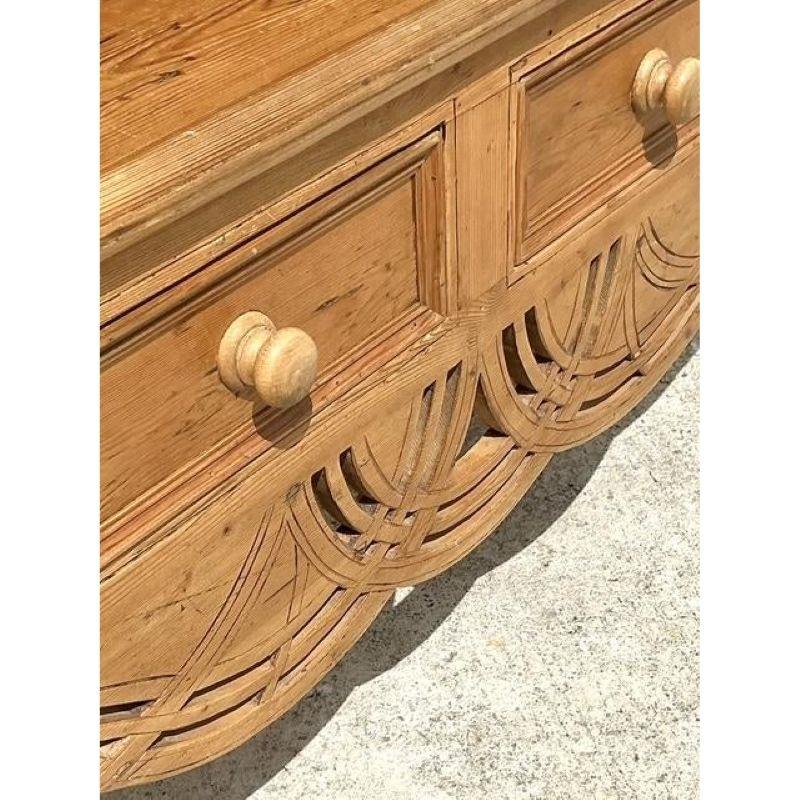 American Vintage Boho Knotty Pine Carved Hutch For Sale