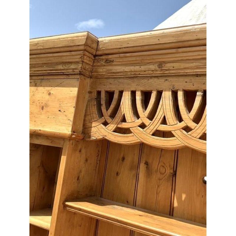 Vintage Boho Knotty Pine Carved Hutch For Sale 2