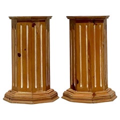 Vintage Boho Knotty Pine Column Pedestals - Set of 2