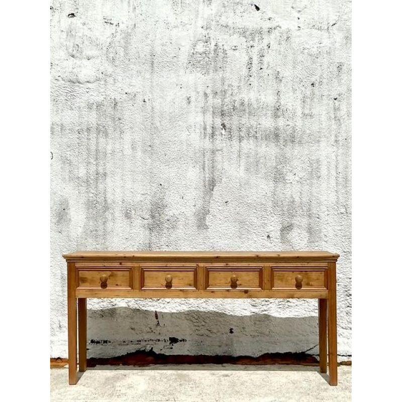 Vintage Boho Knotty Pine Console Table In Good Condition For Sale In west palm beach, FL
