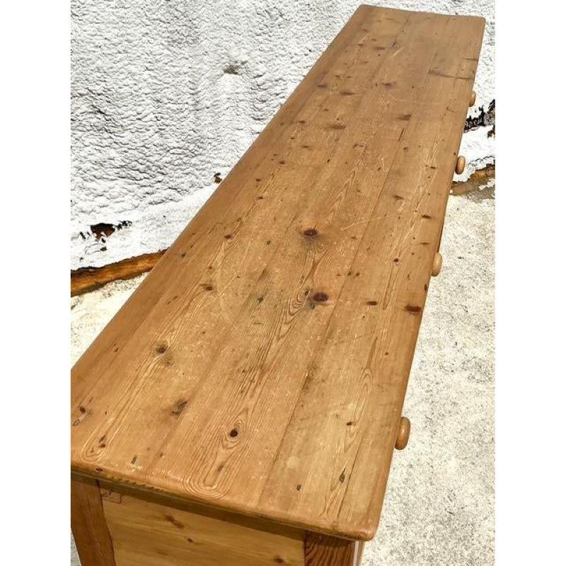 20th Century Vintage Boho Knotty Pine Console Table For Sale