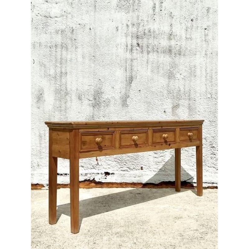 Vintage Boho Knotty Pine Console Table For Sale 1