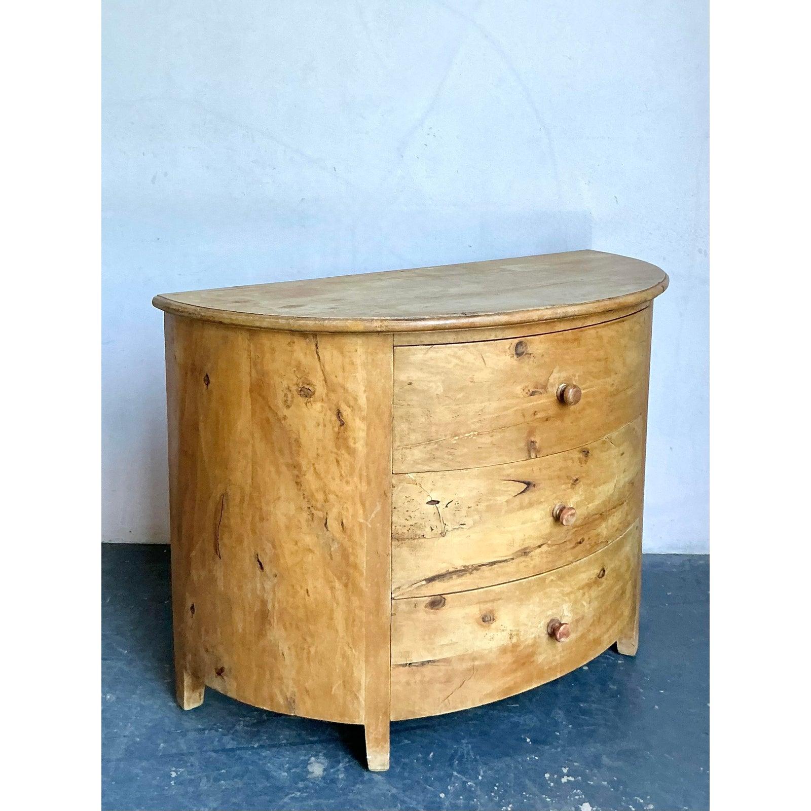Vintage Boho Knotty Pine Demilune Chest of Drawers In Good Condition For Sale In West Palm Beach, FL