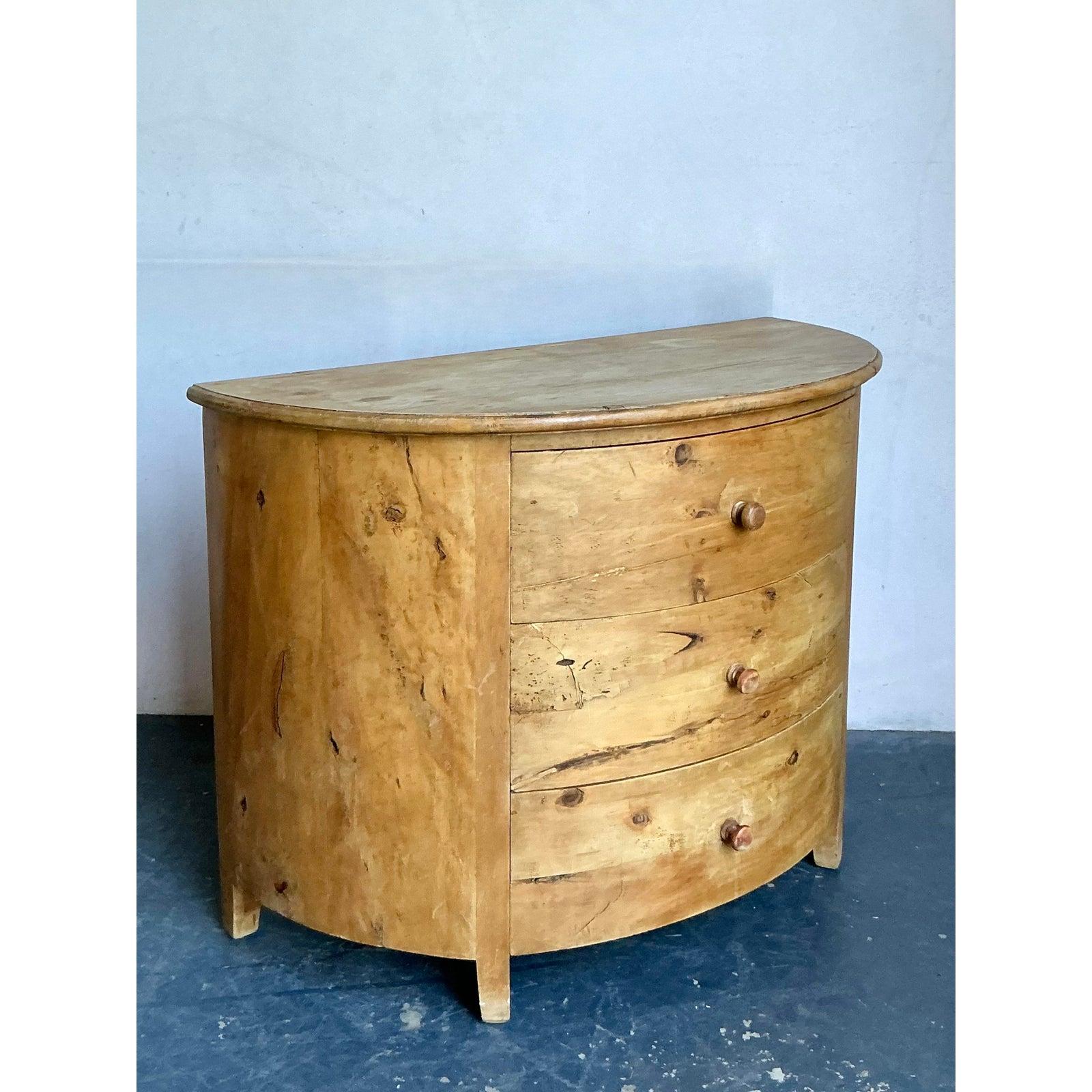 Vintage Boho Knotty Pine Demilune Chest of Drawers For Sale 2