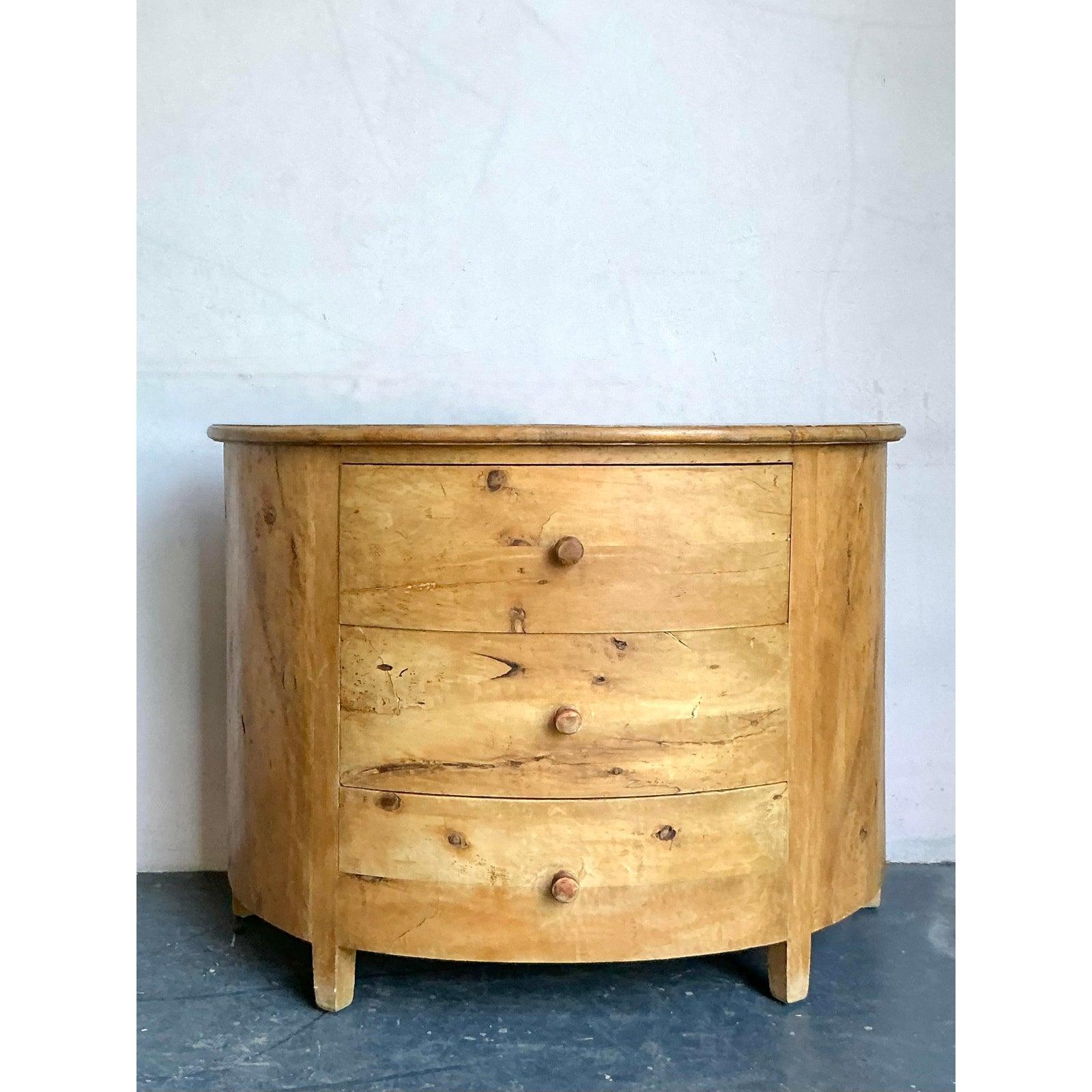 Vintage Boho Knotty Pine Demilune Chest of Drawers For Sale 3