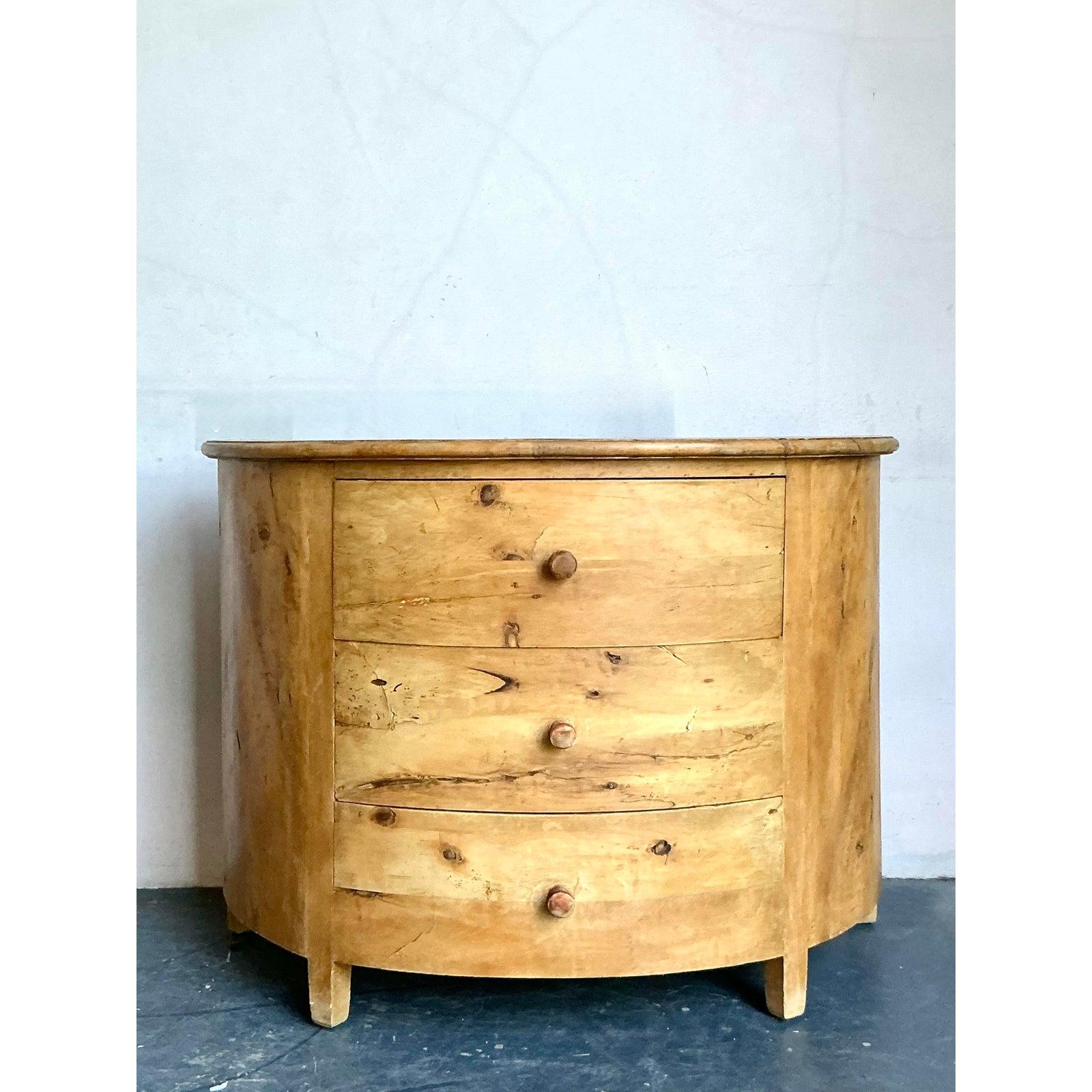 Vintage Boho Knotty Pine Demilune Chest of Drawers For Sale 4
