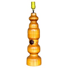 Vintage Boho Knotty Pine Turned Table Lamp