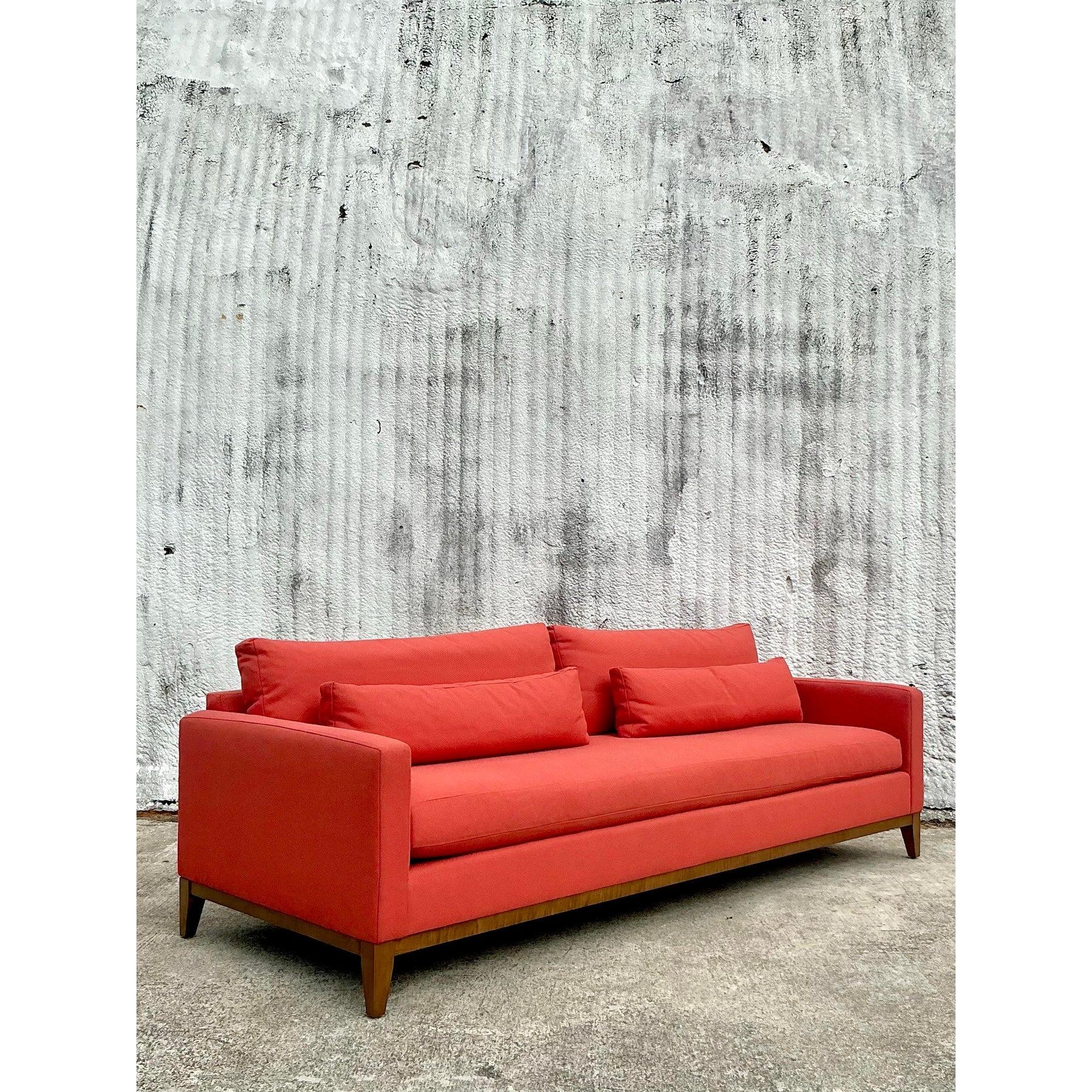 American Vintage Boho Kravet Tuxedo Sofa in Perennials Nailhead For Sale