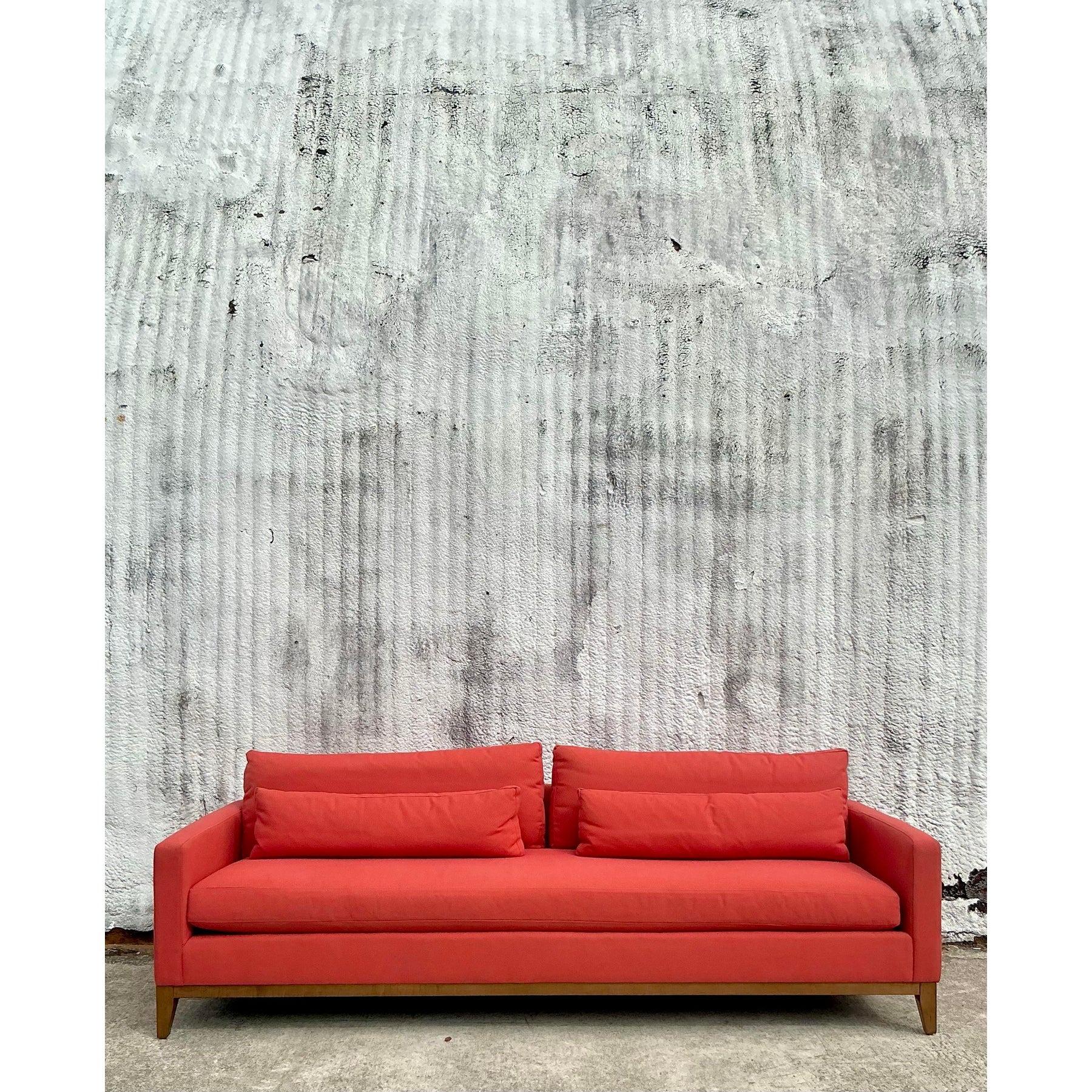 Vintage Boho Kravet Tuxedo Sofa in Perennials Nailhead In Good Condition For Sale In west palm beach, FL