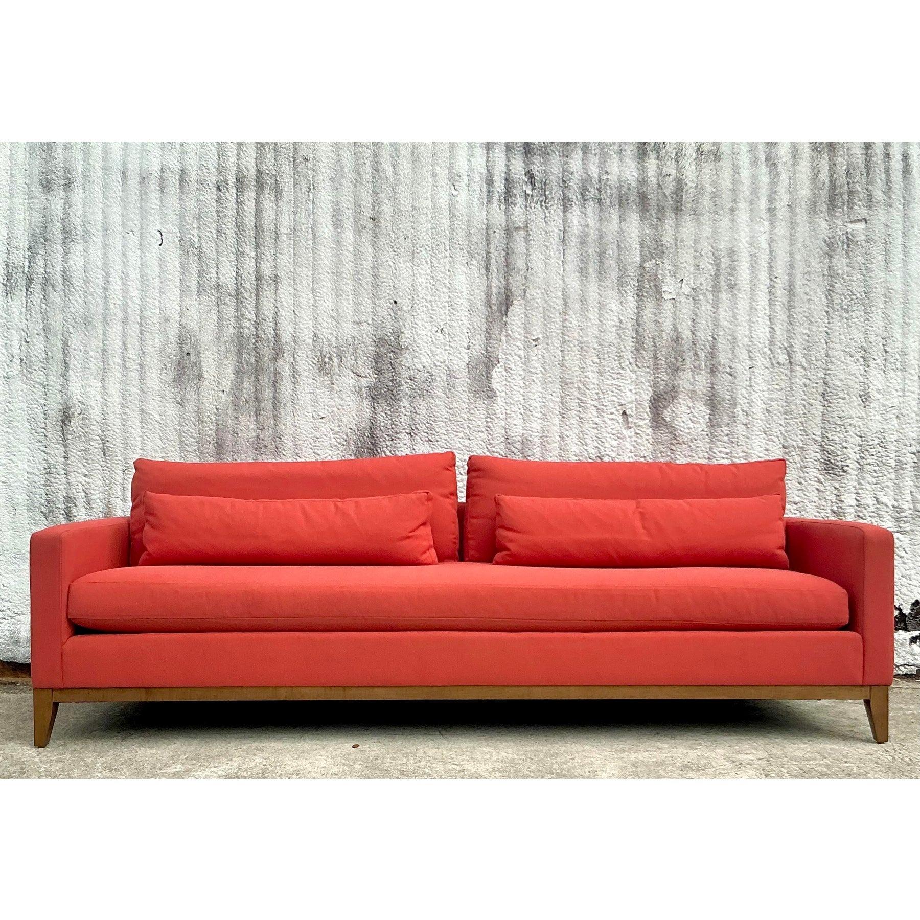 Contemporary Vintage Boho Kravet Tuxedo Sofa in Perennials Nailhead For Sale