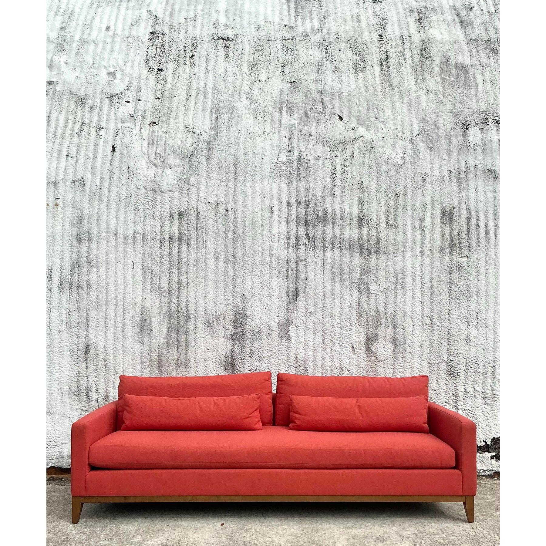 Upholstery Vintage Boho Kravet Tuxedo Sofa in Perennials Nailhead For Sale