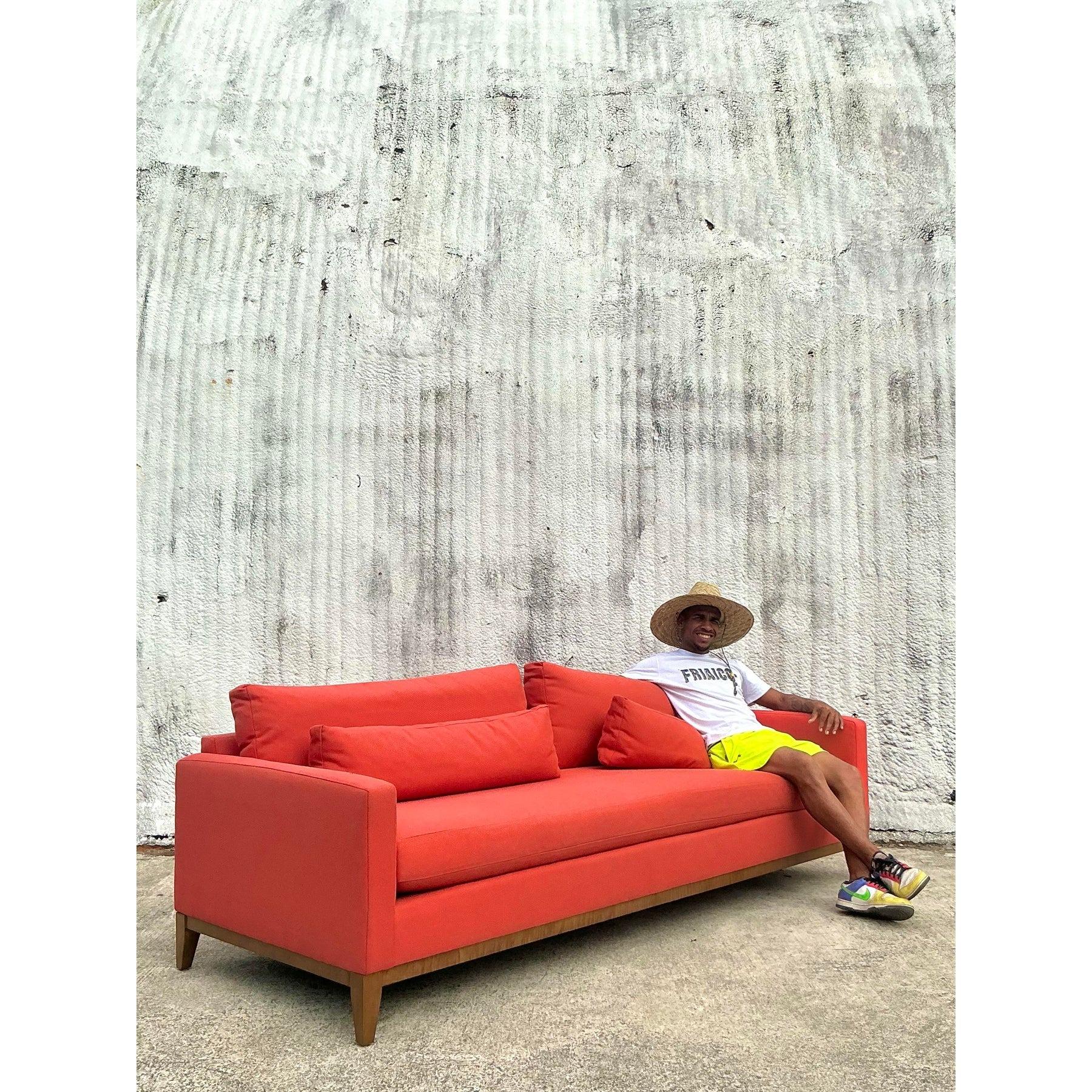 Vintage Boho Kravet Tuxedo Sofa in Perennials Nailhead For Sale 3