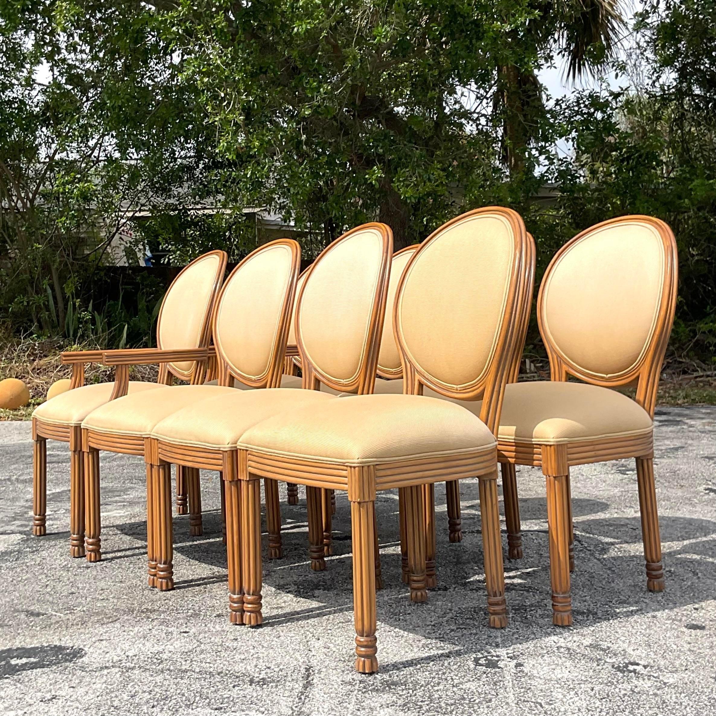Vintage Boho Kreiss Collection Carved Dining Chairs - Set of 10 In Good Condition For Sale In west palm beach, FL