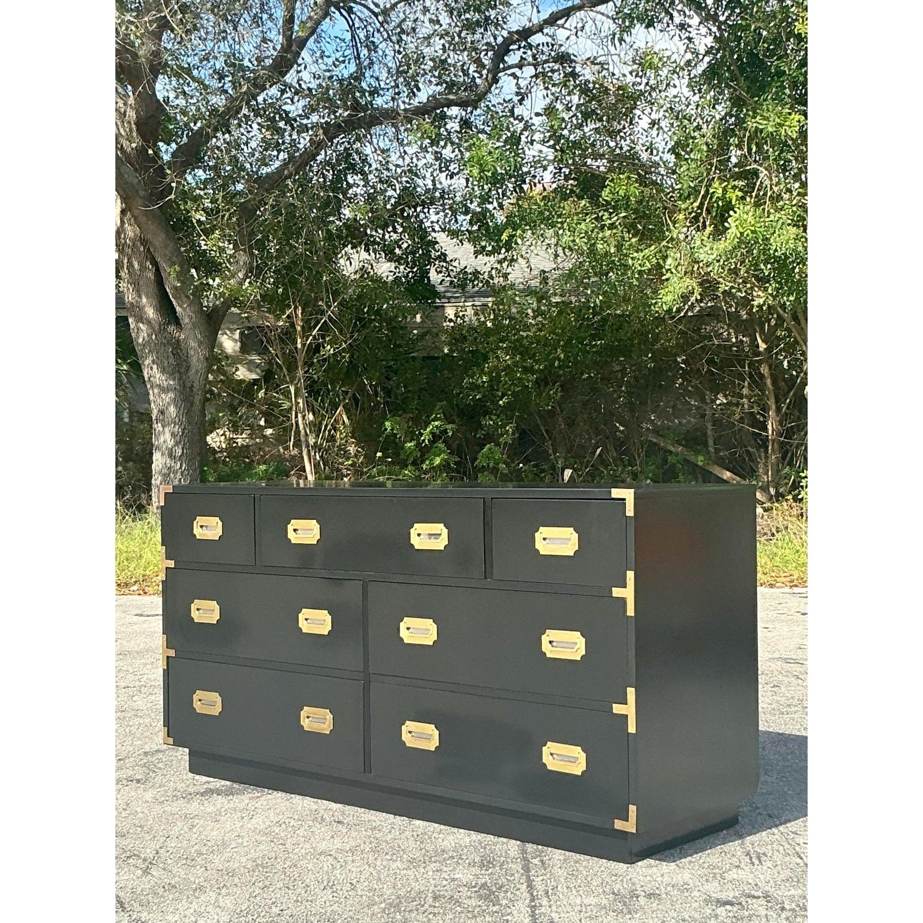 Hollywood Regency Vintage Boho Lacquered Campaign Dresser For Sale