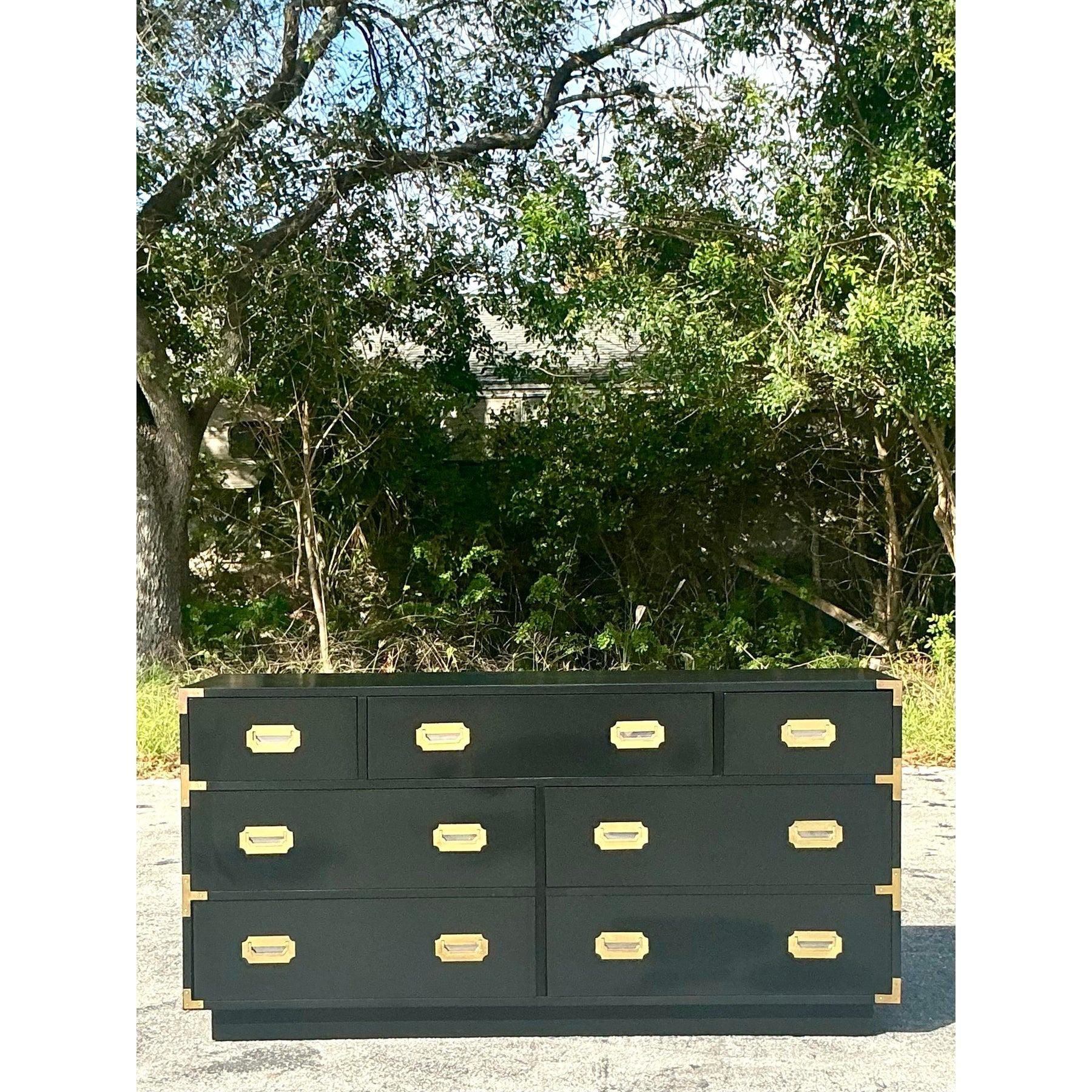 Vintage Boho Lacquered Campaign Dresser In Good Condition For Sale In west palm beach, FL