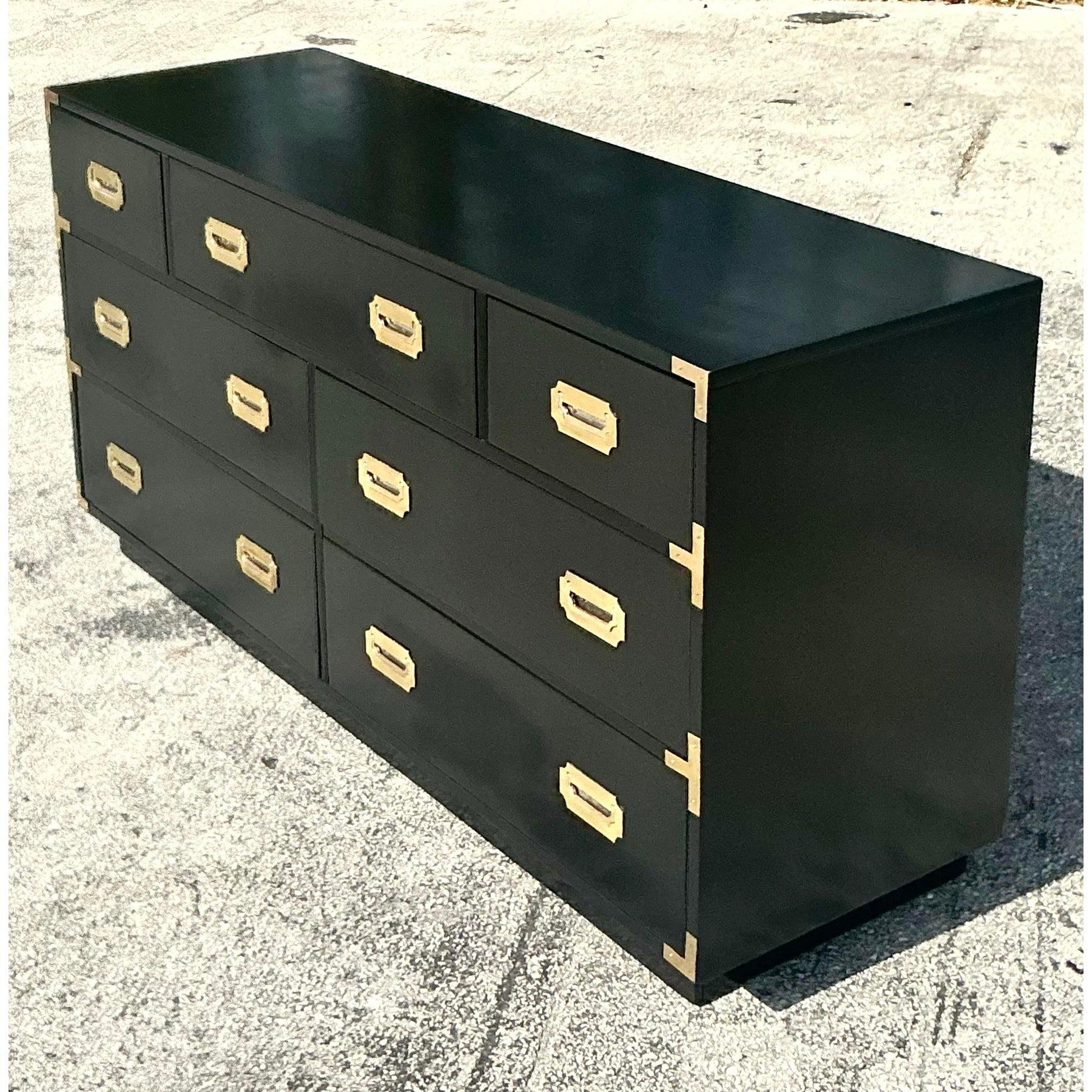 Brass Vintage Boho Lacquered Campaign Dresser For Sale
