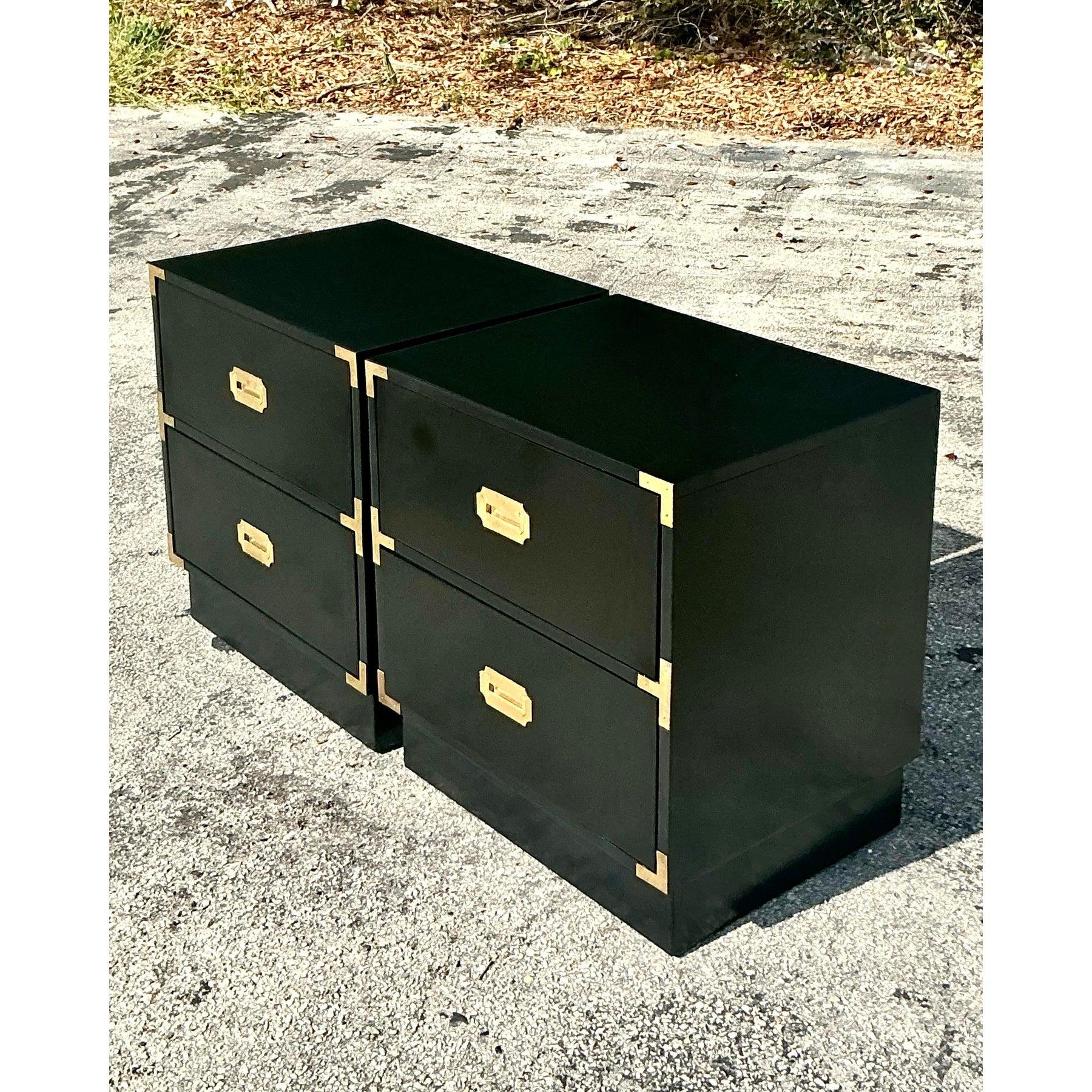20th Century Vintage Boho Lacquered Campaign Nightstands - a Pair For Sale