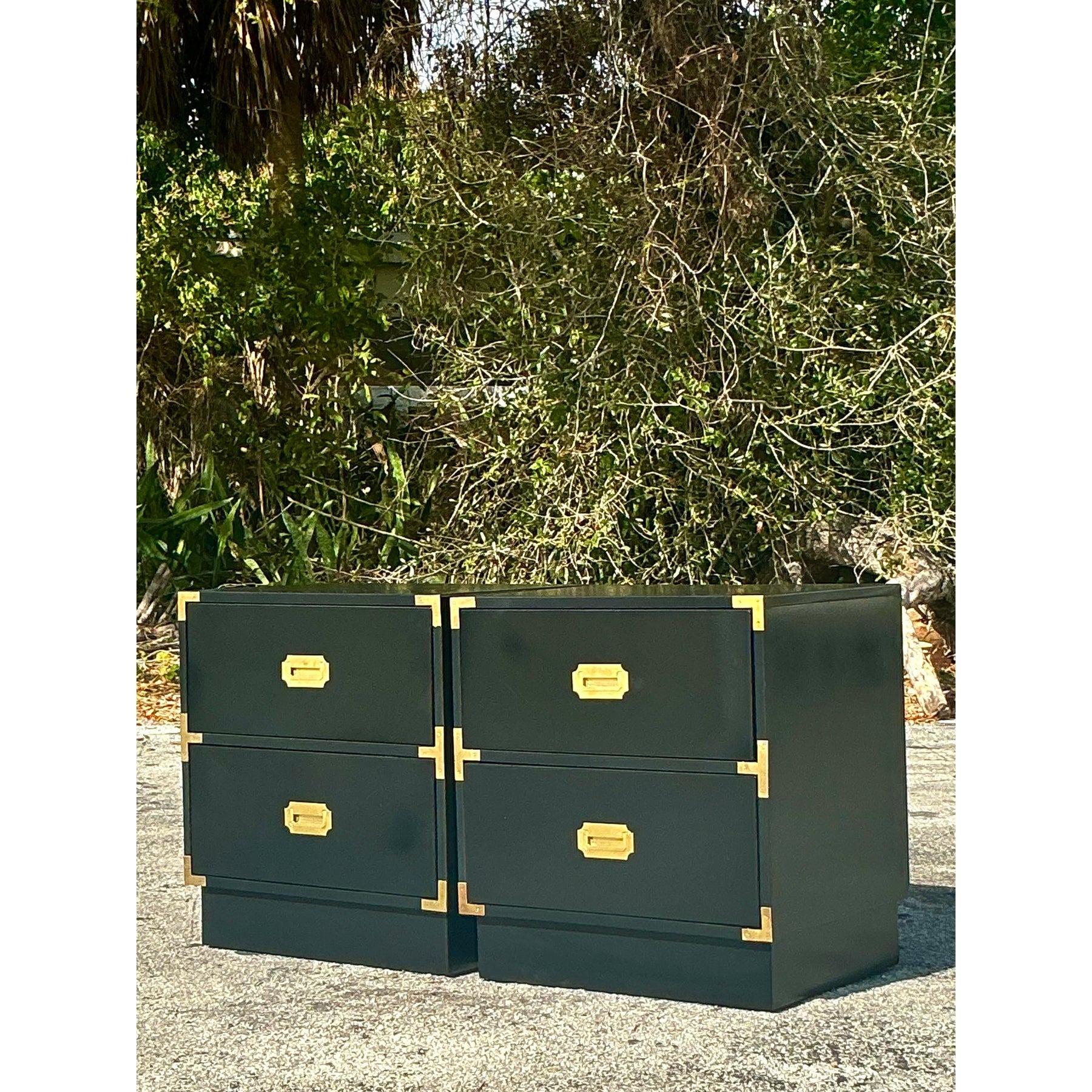 Vintage Boho Lacquered Campaign Nightstands - a Pair For Sale 1