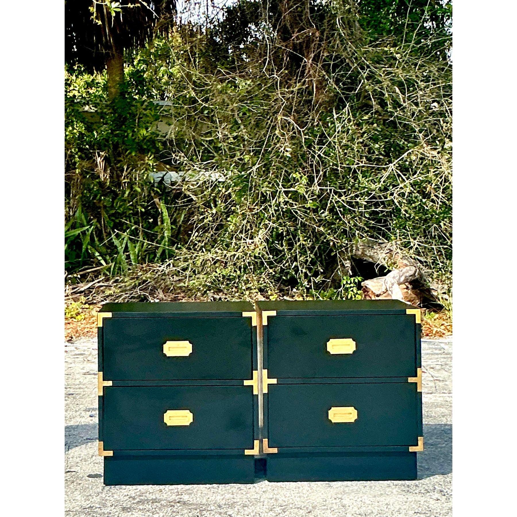 Vintage Boho Lacquered Campaign Nightstands - a Pair For Sale 2