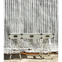 Vintage Boho Lacquered Campaign Writing Desk