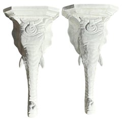 Vintage Boho Lacquered Elephant Brackets - a Pair