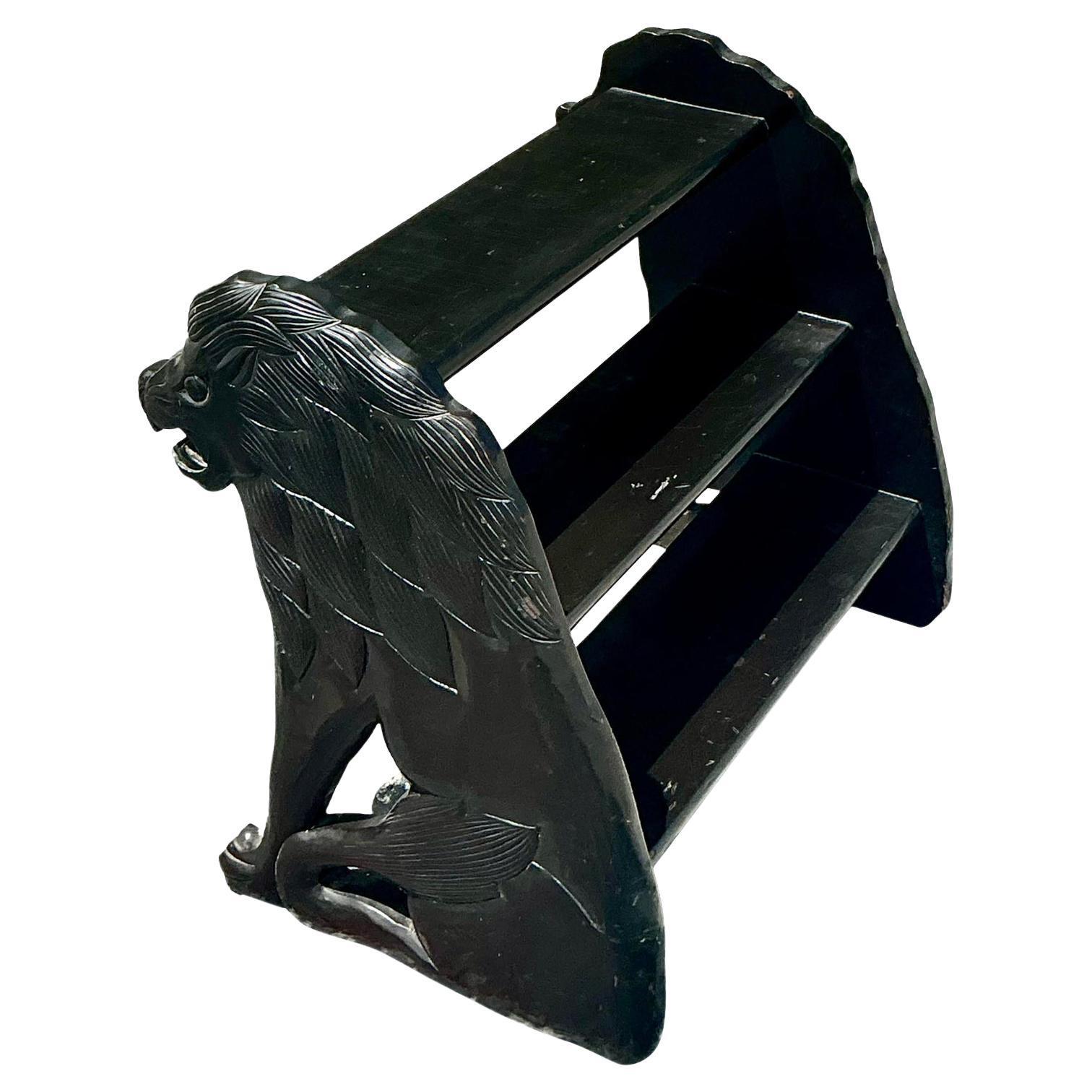 Vintage Boho Lacquered Lion Library Steps